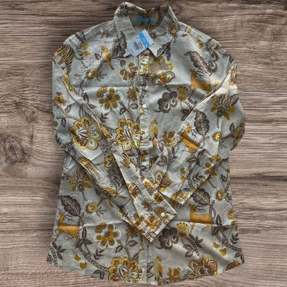 JMcLaughlin Tropical Floral Button-Up Long Sleeve Shirt With Collar